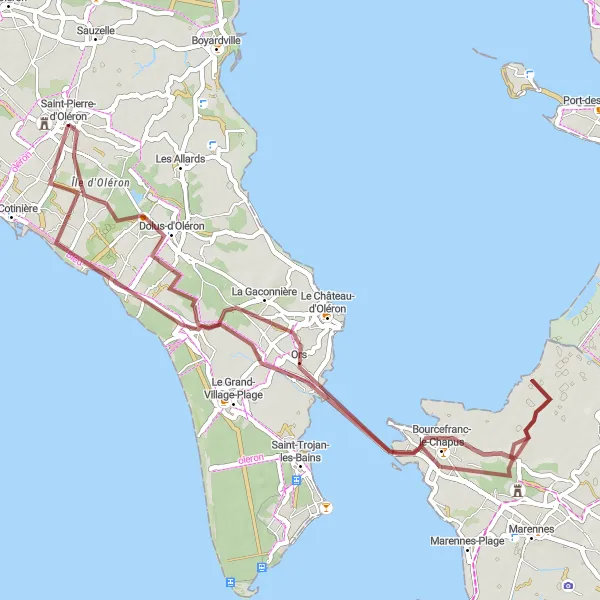 Map miniature of "Gravel Route around Oléron island" cycling inspiration in Poitou-Charentes, France. Generated by Tarmacs.app cycling route planner