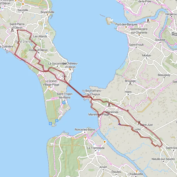 Map miniature of "Gravel Route around Oléron Island" cycling inspiration in Poitou-Charentes, France. Generated by Tarmacs.app cycling route planner
