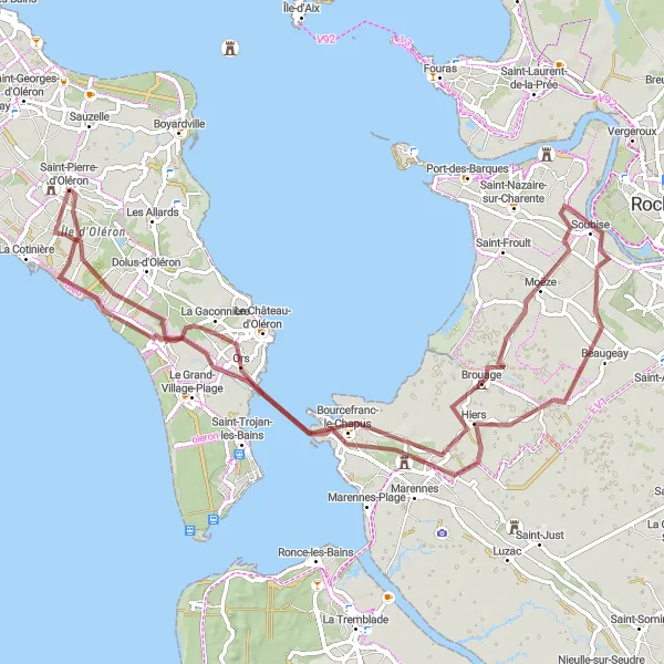 Map miniature of "Gravel Route on Île d'Oléron" cycling inspiration in Poitou-Charentes, France. Generated by Tarmacs.app cycling route planner