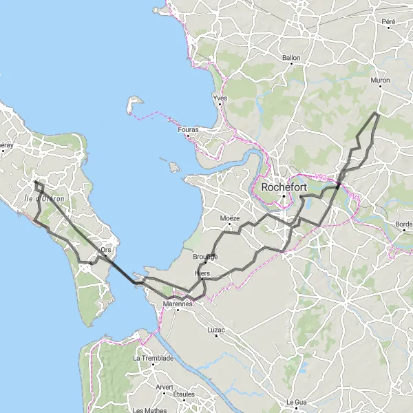 Map miniature of "Oléron and the Charente-Maritime Delights" cycling inspiration in Poitou-Charentes, France. Generated by Tarmacs.app cycling route planner