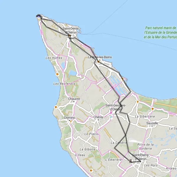 Map miniature of "Road Route from Saint-Pierre-d'Oléron to Saint-Denis-d'Oléron" cycling inspiration in Poitou-Charentes, France. Generated by Tarmacs.app cycling route planner