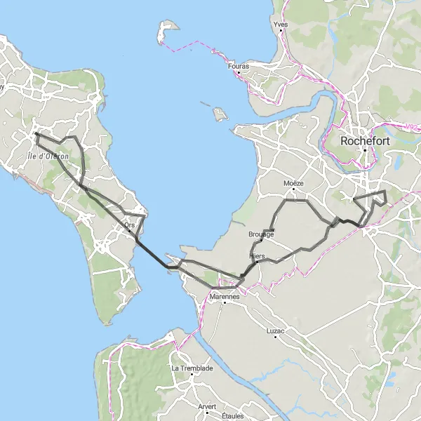 Map miniature of "Road Route with Coastal Views" cycling inspiration in Poitou-Charentes, France. Generated by Tarmacs.app cycling route planner