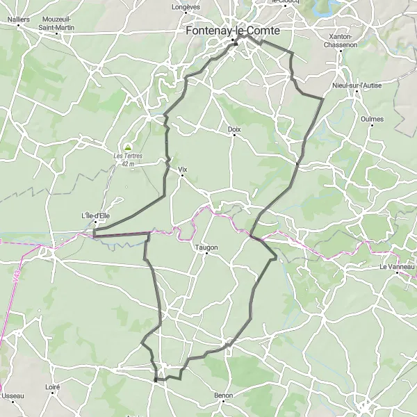 Map miniature of "Road Route from Saint-Sauveur-d'Aunis to Courçon" cycling inspiration in Poitou-Charentes, France. Generated by Tarmacs.app cycling route planner