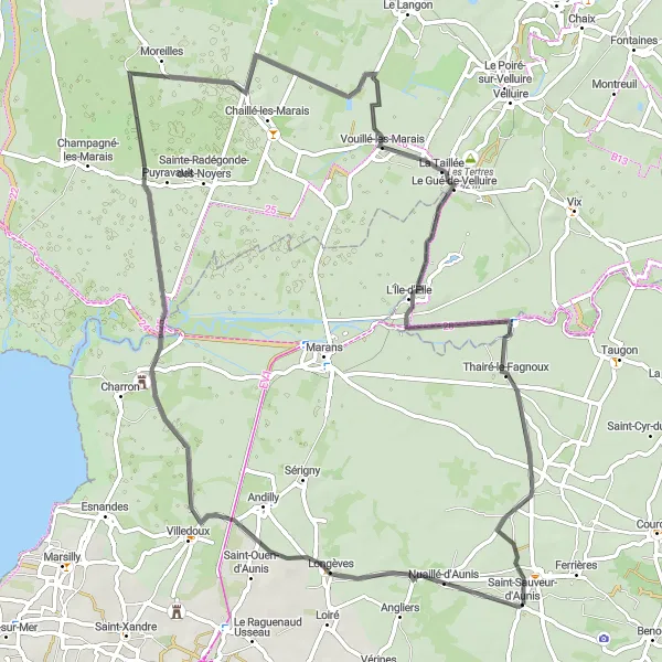 Map miniature of "Road Cycling Route: Nuaillé-d'Aunis to Saint-Jean-de-Liversay" cycling inspiration in Poitou-Charentes, France. Generated by Tarmacs.app cycling route planner