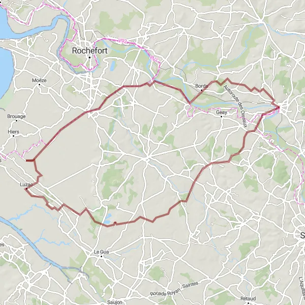 Map miniature of "Le Mung Gravel Route" cycling inspiration in Poitou-Charentes, France. Generated by Tarmacs.app cycling route planner