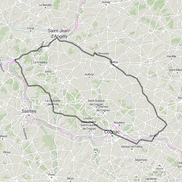 Map miniature of "Charente Valley Loop" cycling inspiration in Poitou-Charentes, France. Generated by Tarmacs.app cycling route planner