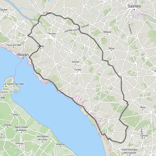 Map miniature of "Sablonceaux and Château de la Rigaudière Loop" cycling inspiration in Poitou-Charentes, France. Generated by Tarmacs.app cycling route planner