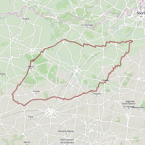 Map miniature of "The Nature Escape" cycling inspiration in Poitou-Charentes, France. Generated by Tarmacs.app cycling route planner