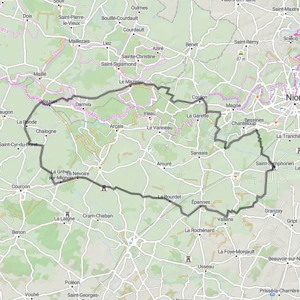 Map miniature of "The Riverside Serenity" cycling inspiration in Poitou-Charentes, France. Generated by Tarmacs.app cycling route planner