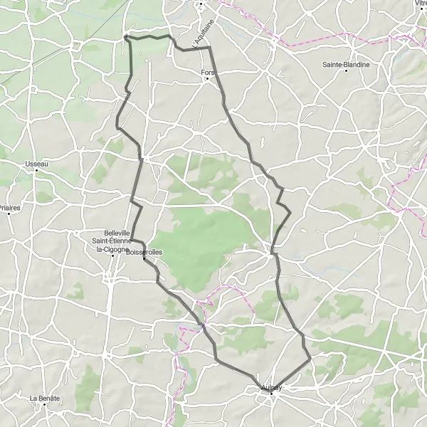 Map miniature of "The Boutonne Crossroads" cycling inspiration in Poitou-Charentes, France. Generated by Tarmacs.app cycling route planner