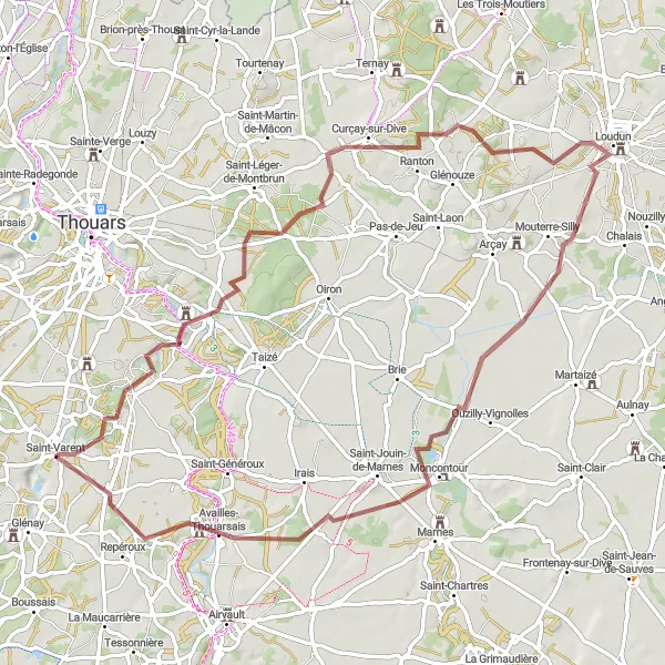 Map miniature of "Les Gravieres de Saint-Varent" cycling inspiration in Poitou-Charentes, France. Generated by Tarmacs.app cycling route planner