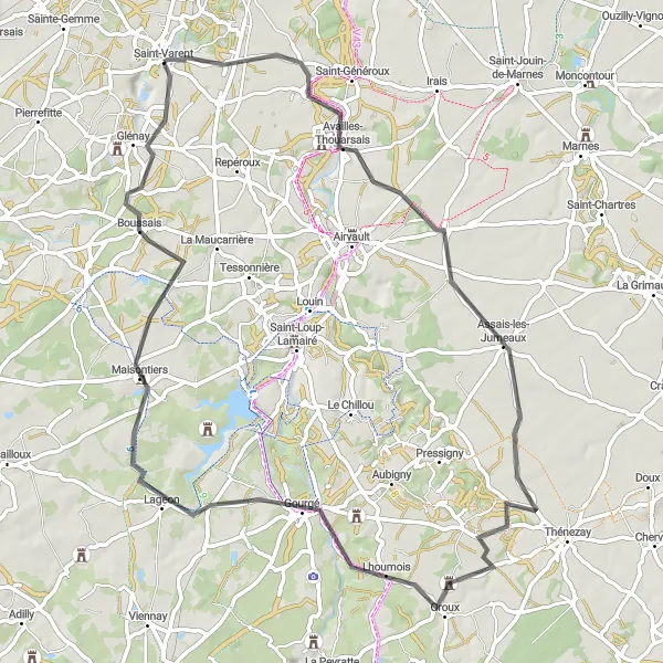 Map miniature of "The Charming Escape" cycling inspiration in Poitou-Charentes, France. Generated by Tarmacs.app cycling route planner