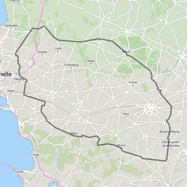 Map miniature of "The Coastal Loop" cycling inspiration in Poitou-Charentes, France. Generated by Tarmacs.app cycling route planner