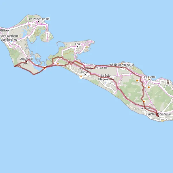 Map miniature of "Gravel Cycling Route: Exploring the Hidden Gems of Île de Ré" cycling inspiration in Poitou-Charentes, France. Generated by Tarmacs.app cycling route planner