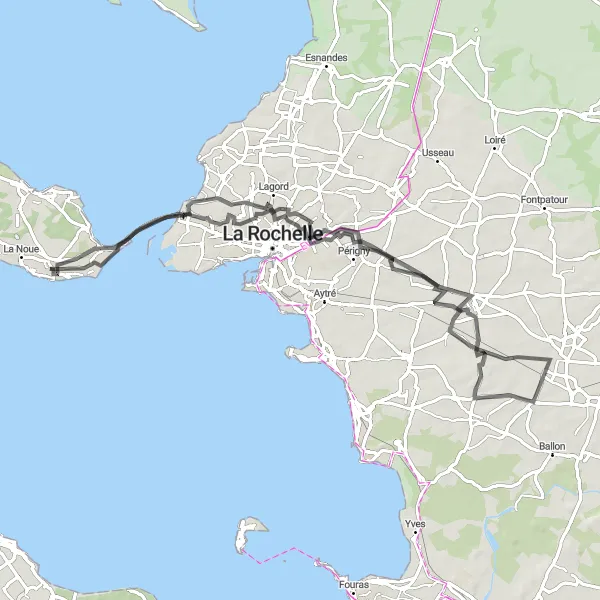 Miniature de la carte de l'inspiration cycliste "Boucle des Villages Charentais" dans la Poitou-Charentes, France. Générée par le planificateur d'itinéraire cycliste Tarmacs.app