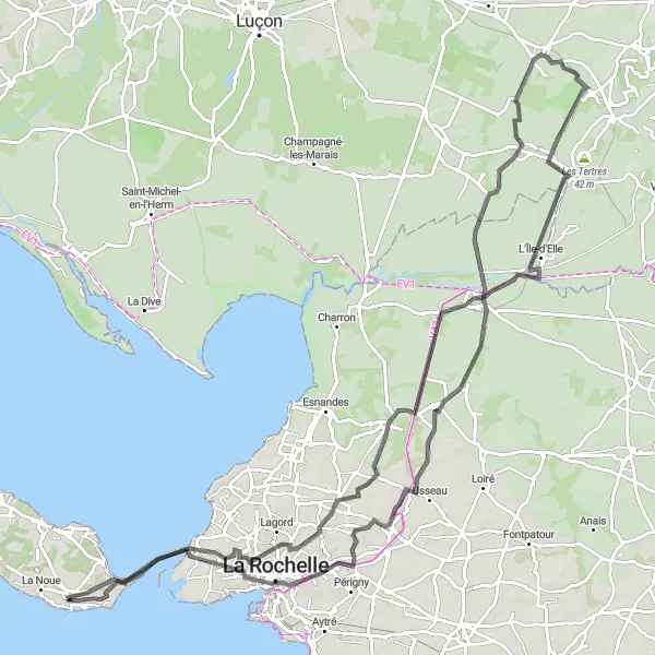 Map miniature of "Road Cycling Route: Coastal Beauty and Historical Charms of Charente-Maritime" cycling inspiration in Poitou-Charentes, France. Generated by Tarmacs.app cycling route planner