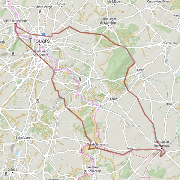 Miniature de la carte de l'inspiration cycliste "Escapade Naturelle" dans la Poitou-Charentes, France. Générée par le planificateur d'itinéraire cycliste Tarmacs.app