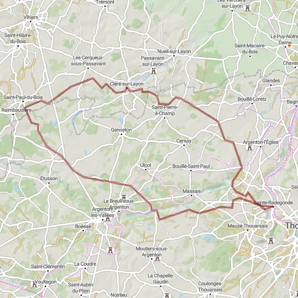 Miniature de la carte de l'inspiration cycliste "Les Chemins de Ligron" dans la Poitou-Charentes, France. Générée par le planificateur d'itinéraire cycliste Tarmacs.app