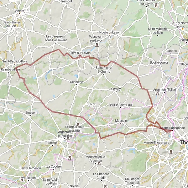 Map miniature of "The Countryside Escape" cycling inspiration in Poitou-Charentes, France. Generated by Tarmacs.app cycling route planner