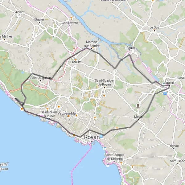 Map miniature of "Scenic Ride along the Coast" cycling inspiration in Poitou-Charentes, France. Generated by Tarmacs.app cycling route planner