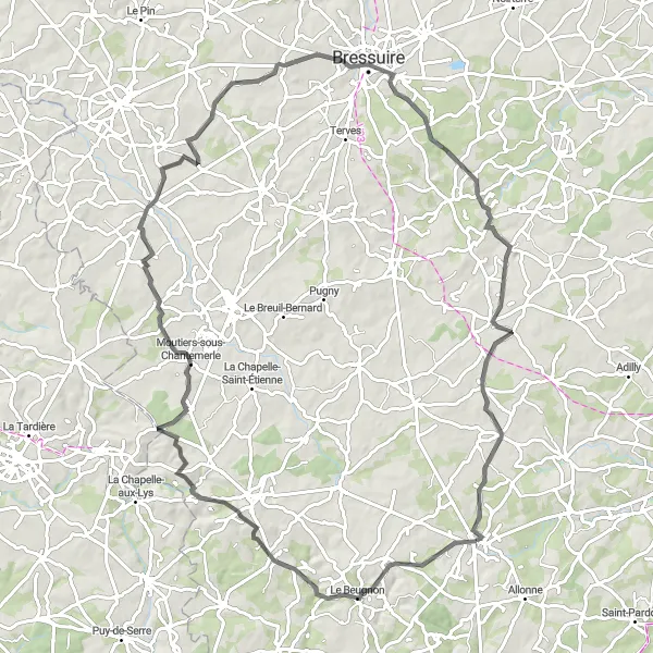 Map miniature of "The Legendary Climb" cycling inspiration in Poitou-Charentes, France. Generated by Tarmacs.app cycling route planner