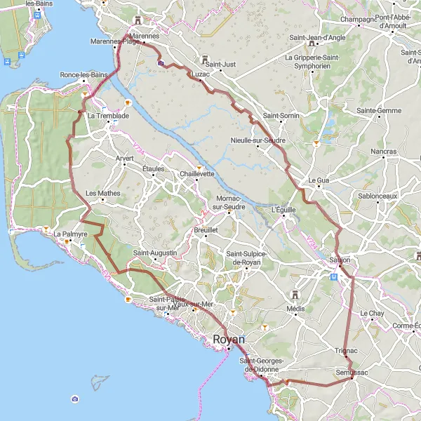 Map miniature of "Gravel Adventure" cycling inspiration in Poitou-Charentes, France. Generated by Tarmacs.app cycling route planner