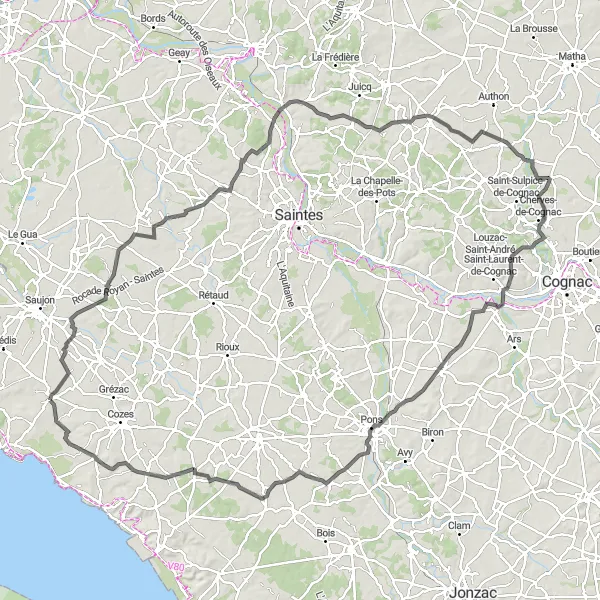 Map miniature of "Undulating Hills Loop" cycling inspiration in Poitou-Charentes, France. Generated by Tarmacs.app cycling route planner