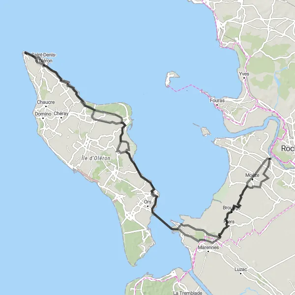 Map miniature of "Coastal Beauty" cycling inspiration in Poitou-Charentes, France. Generated by Tarmacs.app cycling route planner