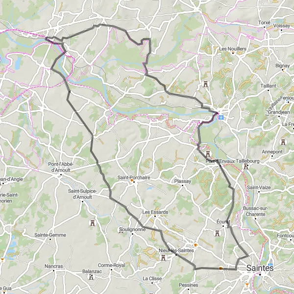Map miniature of "Scenic Ride through Charente-Maritime" cycling inspiration in Poitou-Charentes, France. Generated by Tarmacs.app cycling route planner