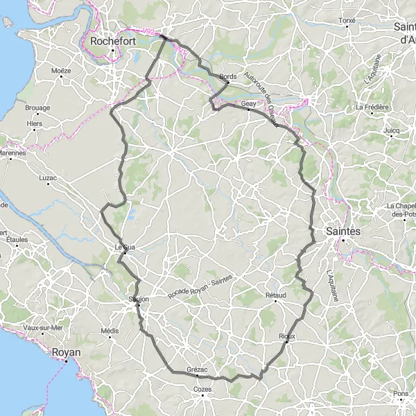 Map miniature of "Road Route to La Gripperie-Saint-Symphorien" cycling inspiration in Poitou-Charentes, France. Generated by Tarmacs.app cycling route planner