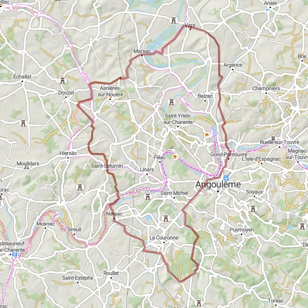 Map miniature of "Discover Angoulême" cycling inspiration in Poitou-Charentes, France. Generated by Tarmacs.app cycling route planner