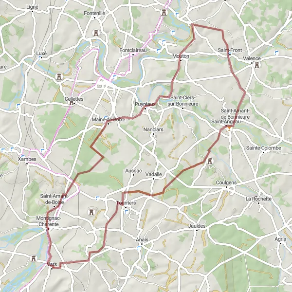 Map miniature of "Gravel Wonderland" cycling inspiration in Poitou-Charentes, France. Generated by Tarmacs.app cycling route planner