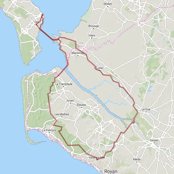 Map miniature of "Gravel Adventure along the Coast" cycling inspiration in Poitou-Charentes, France. Generated by Tarmacs.app cycling route planner