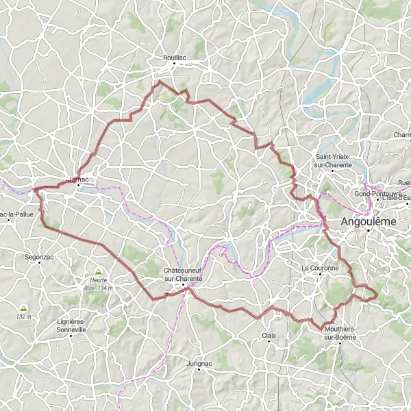 Map miniature of "The Riverside Loop" cycling inspiration in Poitou-Charentes, France. Generated by Tarmacs.app cycling route planner