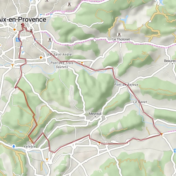 Miniatua del mapa de inspiración ciclista "Aventura Gravel Fontaine des Quatre-Dauphins" en Provence-Alpes-Côte d’Azur, France. Generado por Tarmacs.app planificador de rutas ciclistas