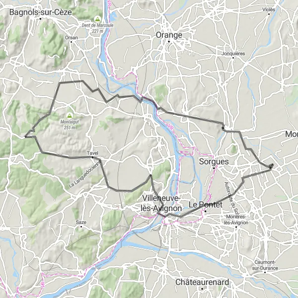 Map miniature of "Rochers des Domes and Saint-Geniès-de-Comolas Loop" cycling inspiration in Provence-Alpes-Côte d’Azur, France. Generated by Tarmacs.app cycling route planner