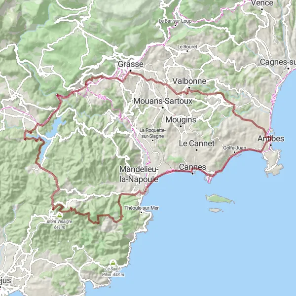 Map miniature of "The Gravel Adventure" cycling inspiration in Provence-Alpes-Côte d’Azur, France. Generated by Tarmacs.app cycling route planner