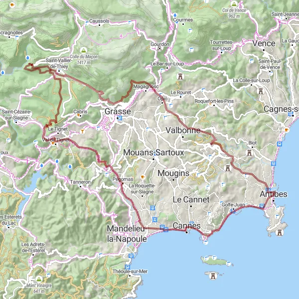 Map miniature of "Hills and Heritage" cycling inspiration in Provence-Alpes-Côte d’Azur, France. Generated by Tarmacs.app cycling route planner