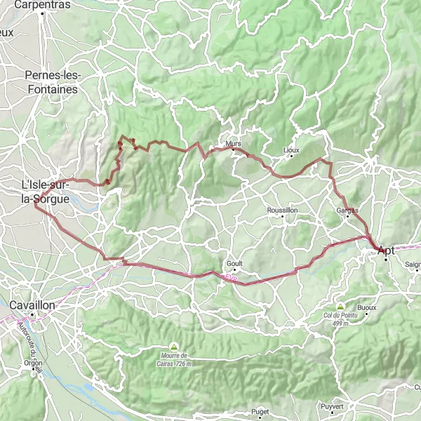 Karten-Miniaturansicht der Radinspiration "Gravel Route durch Goult" in Provence-Alpes-Côte d’Azur, France. Erstellt vom Tarmacs.app-Routenplaner für Radtouren