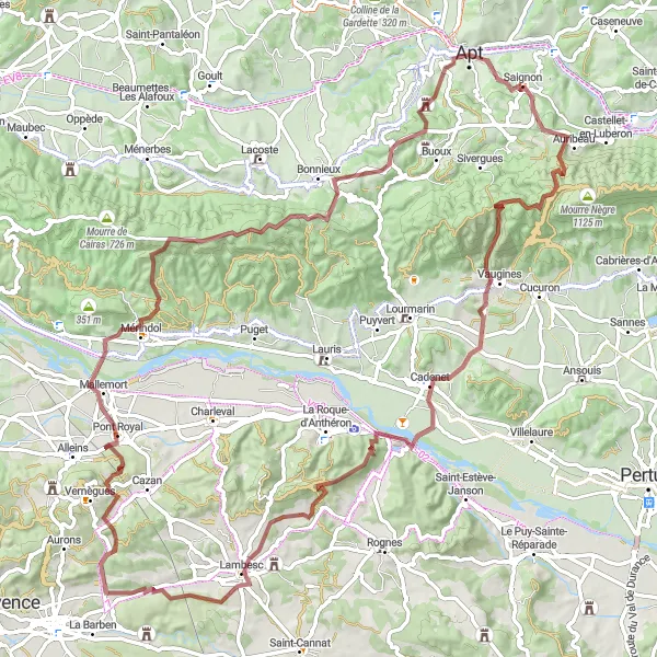 Karten-Miniaturansicht der Radinspiration "Gravel Tour zu den Lavendelfeldern" in Provence-Alpes-Côte d’Azur, France. Erstellt vom Tarmacs.app-Routenplaner für Radtouren