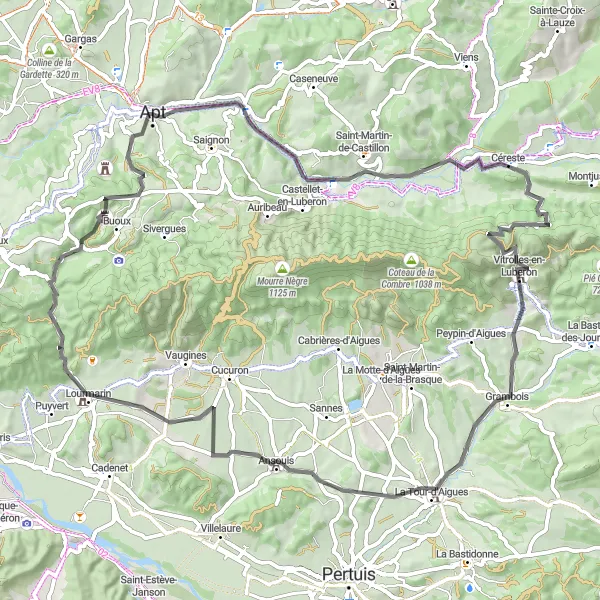 Karten-Miniaturansicht der Radinspiration "Côte d'Azur Rundtour" in Provence-Alpes-Côte d’Azur, France. Erstellt vom Tarmacs.app-Routenplaner für Radtouren