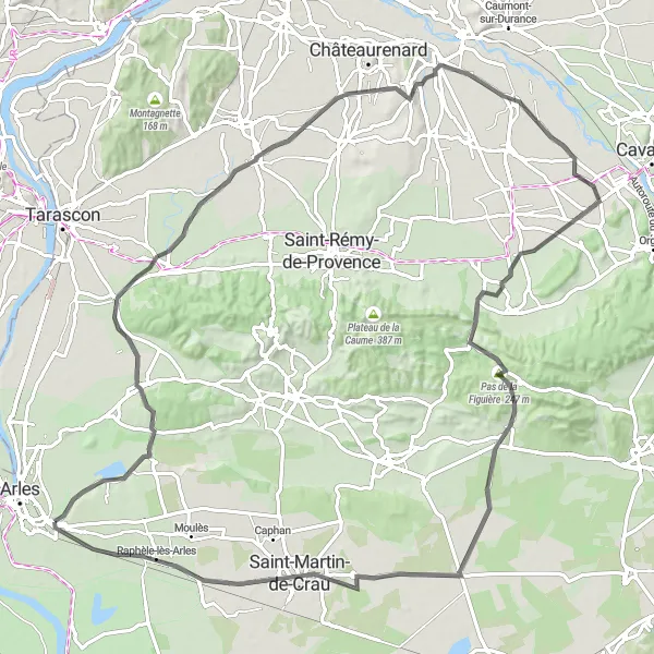 Miniatuurkaart van de fietsinspiratie "Wegroute rond Arles: Moulin de Daudet naar Raphèle-lès-Arles" in Provence-Alpes-Côte d’Azur, France. Gemaakt door de Tarmacs.app fietsrouteplanner