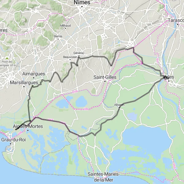 Miniaturní mapa "Trasa Starověkého Říma" inspirace pro cyklisty v oblasti Provence-Alpes-Côte d’Azur, France. Vytvořeno pomocí plánovače tras Tarmacs.app