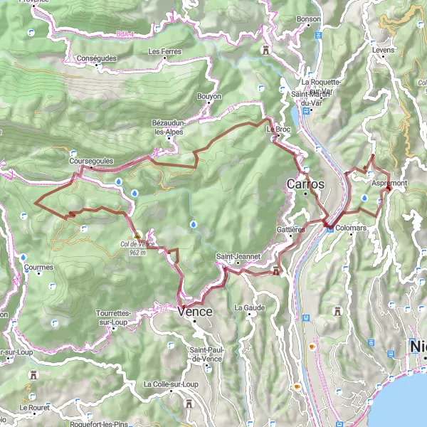 Zemljevid v pomanjšavi "Gravel avantura v Provansi" kolesarske inspiracije v Provence-Alpes-Côte d’Azur, France. Generirano z načrtovalcem kolesarskih poti Tarmacs.app