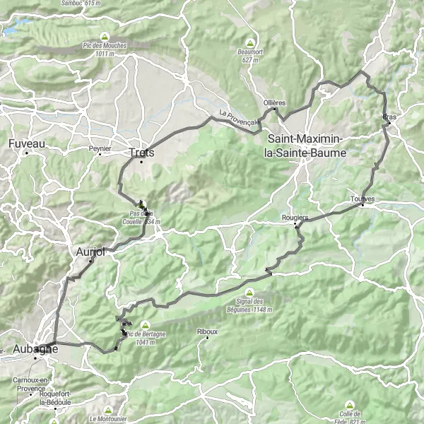 Karten-Miniaturansicht der Radinspiration "Herausfordernde Strecke durch die Provence" in Provence-Alpes-Côte d’Azur, France. Erstellt vom Tarmacs.app-Routenplaner für Radtouren