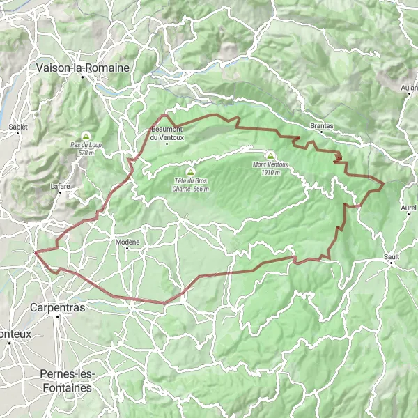 Mapa miniatúra "Gravel Route to Mont Serein" cyklistická inšpirácia v Provence-Alpes-Côte d’Azur, France. Vygenerované cyklistickým plánovačom trás Tarmacs.app