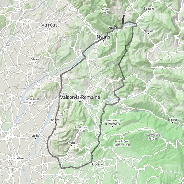 Mapa miniatúra "Cyklodraha Gigondas - Pié Cheval" cyklistická inšpirácia v Provence-Alpes-Côte d’Azur, France. Vygenerované cyklistickým plánovačom trás Tarmacs.app
