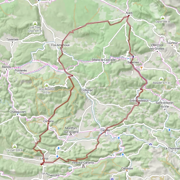 Miniatua del mapa de inspiración ciclista "Ruta por Aups - Correns" en Provence-Alpes-Côte d’Azur, France. Generado por Tarmacs.app planificador de rutas ciclistas