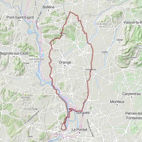 Mapa miniatúra "Gravel okruh s panoramatickými výhledy" cyklistická inšpirácia v Provence-Alpes-Côte d’Azur, France. Vygenerované cyklistickým plánovačom trás Tarmacs.app