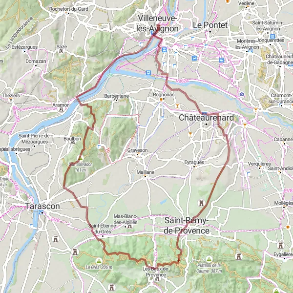 Miniaturní mapa "Gravel Road to Château de Châteaurenard" inspirace pro cyklisty v oblasti Provence-Alpes-Côte d’Azur, France. Vytvořeno pomocí plánovače tras Tarmacs.app